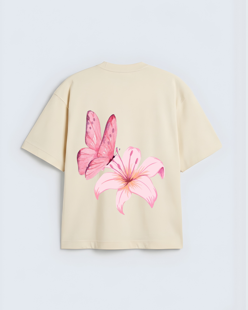 Pink Butterfly and Lily Oversized T-Shirt