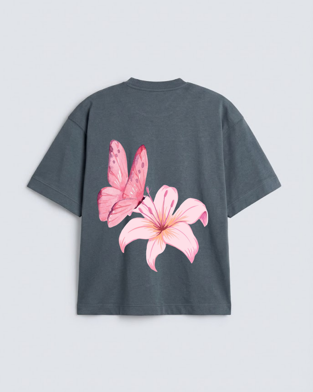 Pink Butterfly and Lily Oversized T-Shirt