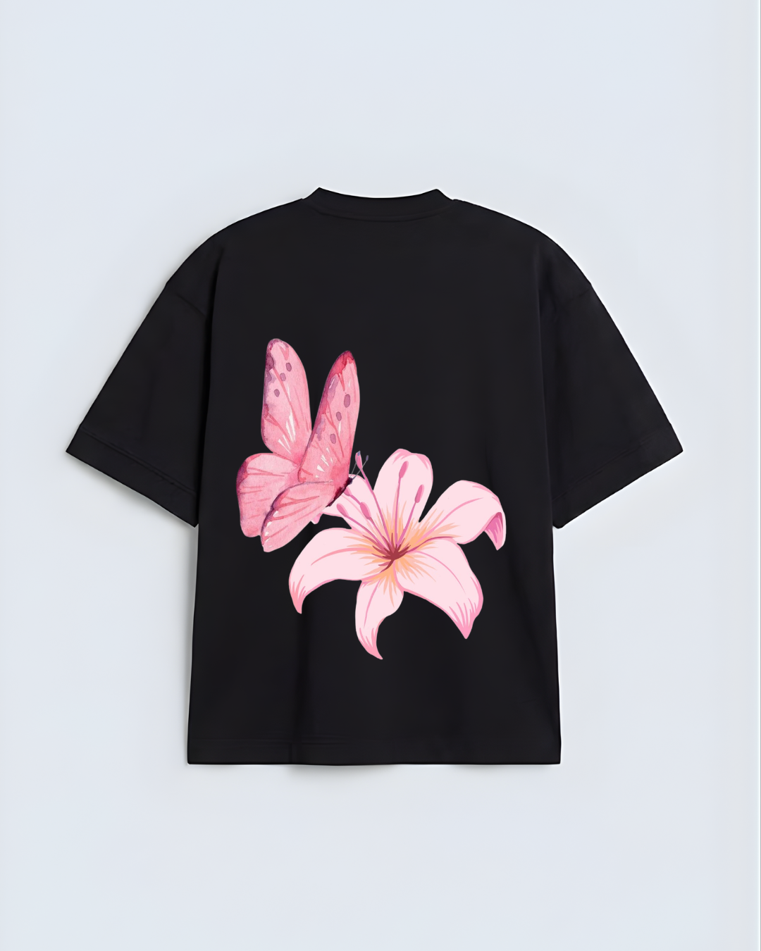 Pink Butterfly and Lily Oversized T-Shirt